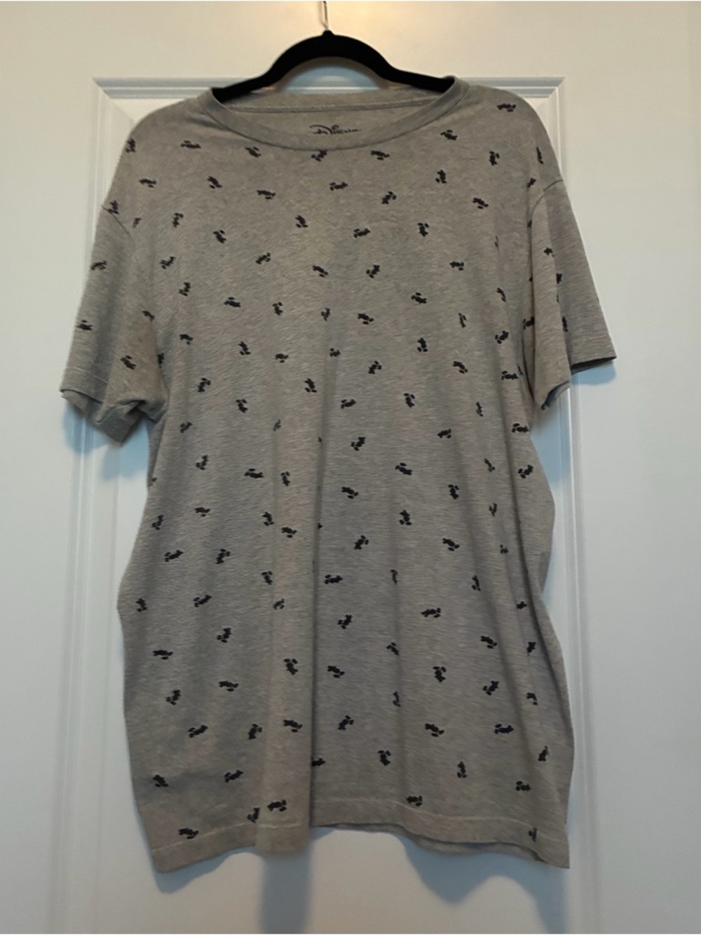 Disney Men’s Light Gray Short Sleeve Tee with Black Micro Mickey Print